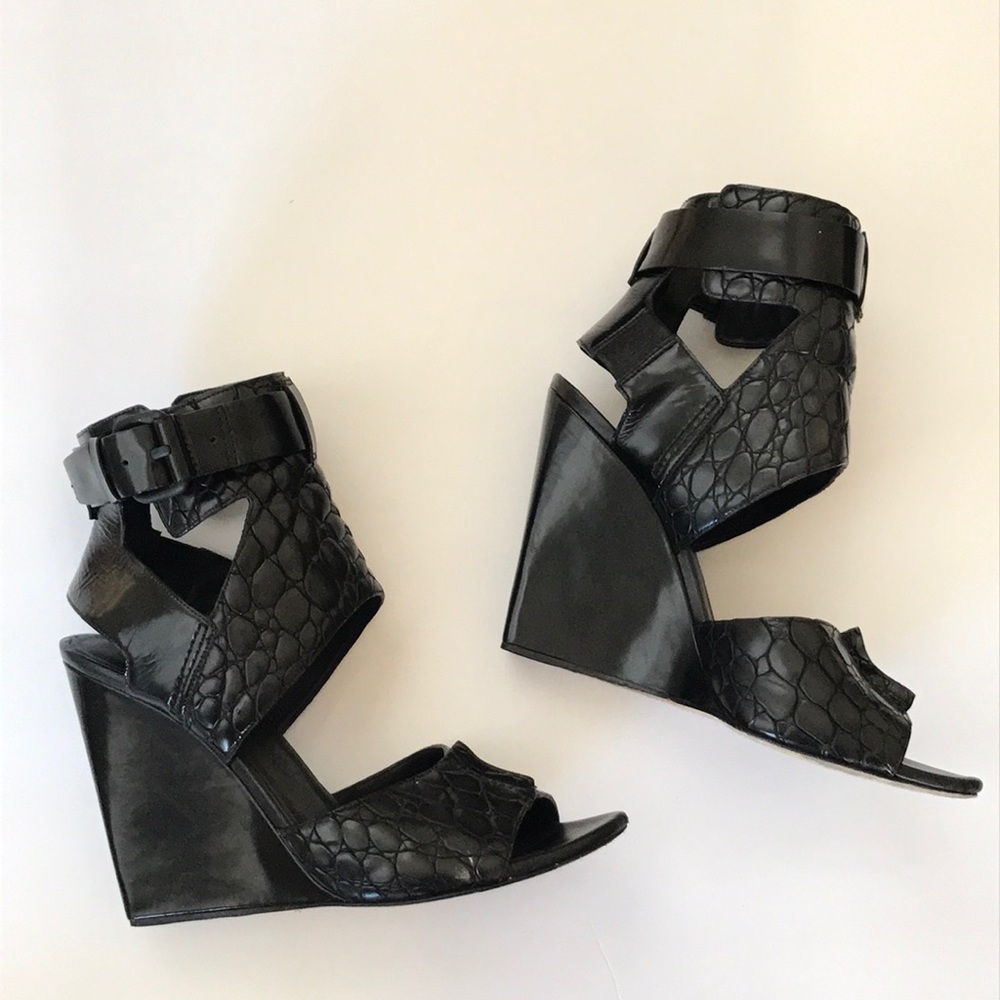 Alexander Wang Croc Embossed Wedge HiHl Sandal
